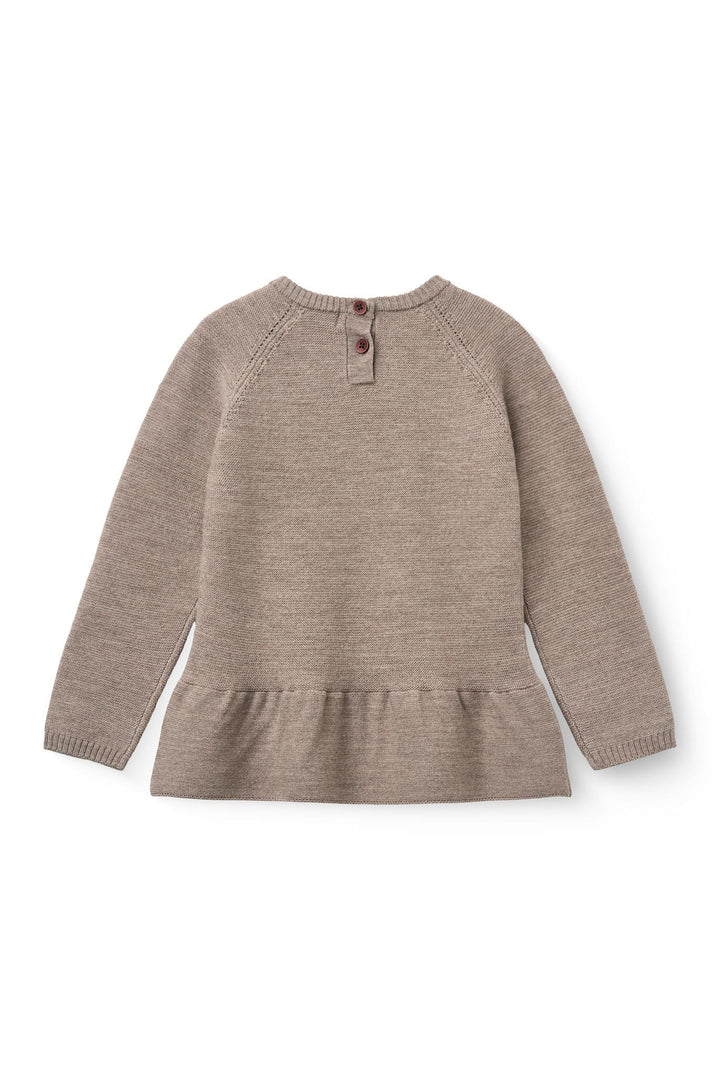 Merino Knitted Frill Blouse - Natural Melange