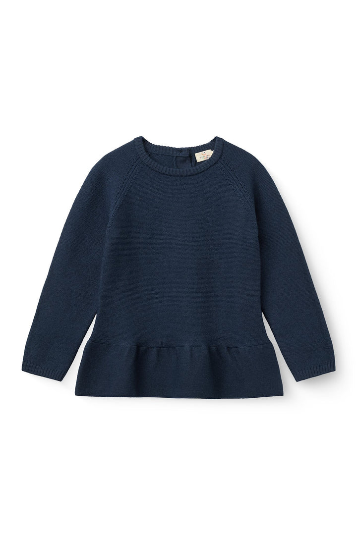 Merino Knitted Frill Blouse - Navy