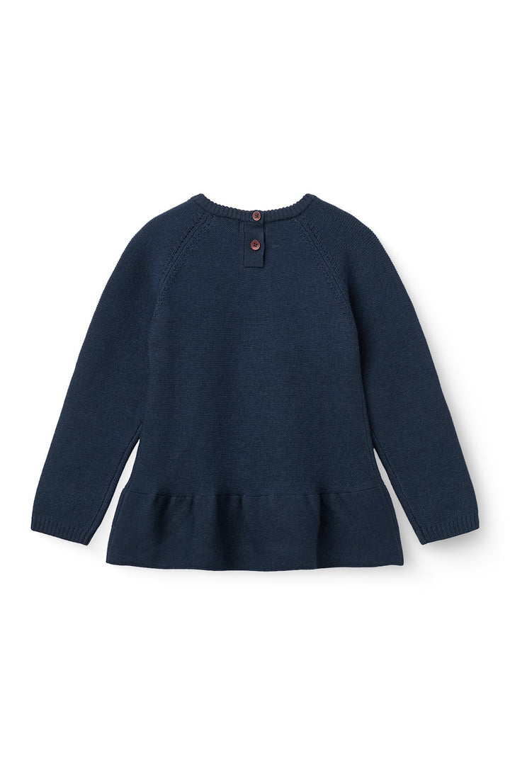 Merino Knitted Frill Blouse - Navy