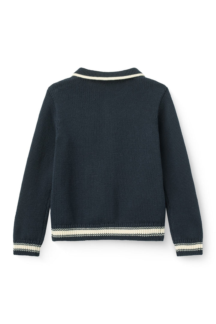 Knitted Cardigan w. Jacquard - Navy Comb.