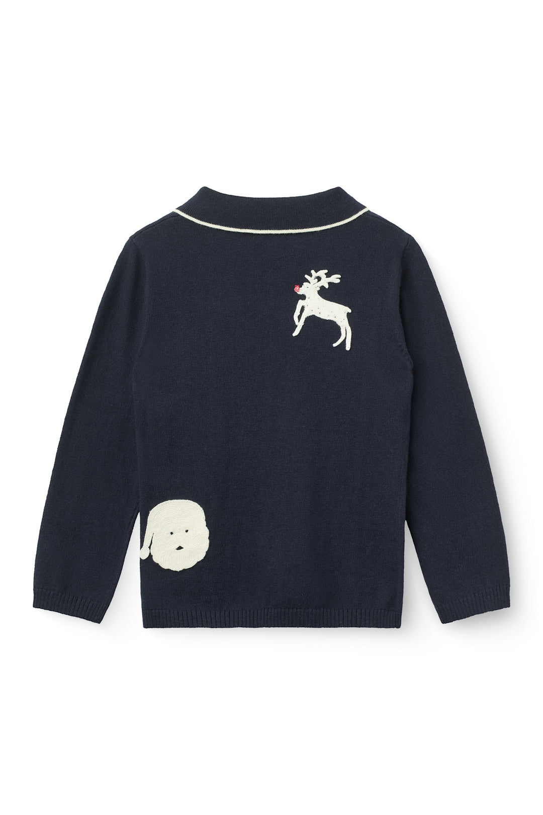 Knitted Polo w. Crochet Patches - NAVY/ CREAM COMB