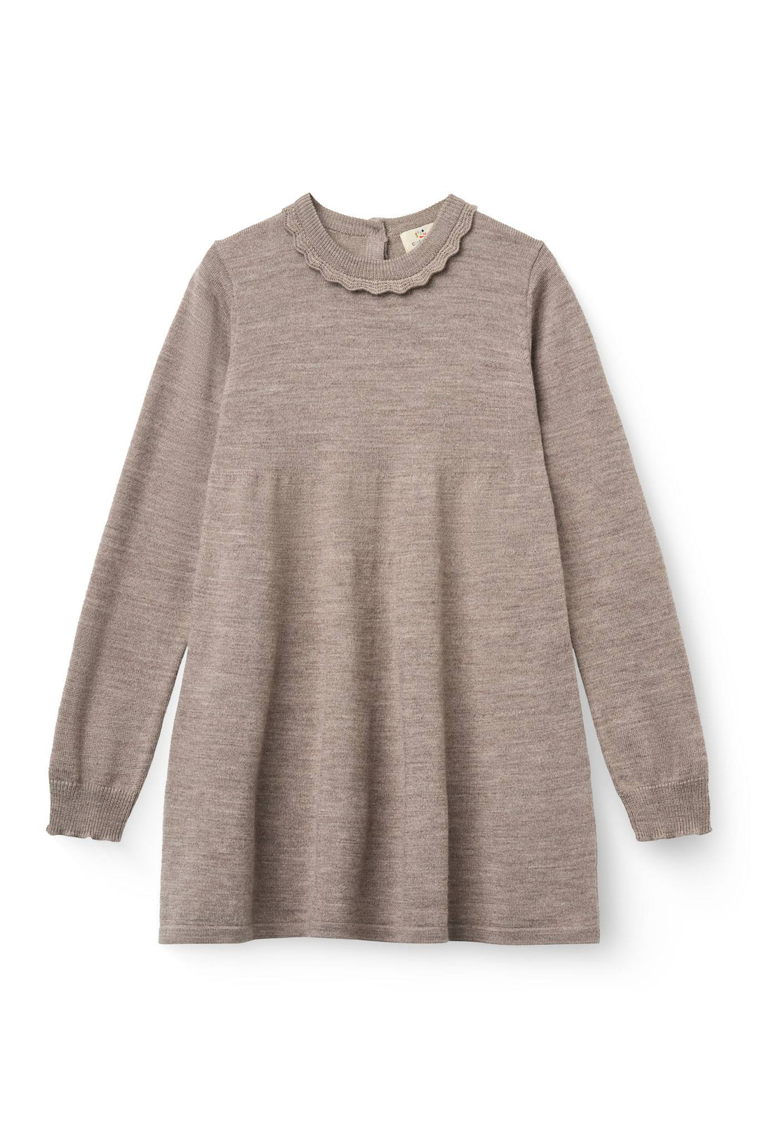 Classic Merino Dress w. Deco Neck - Natural Melange
