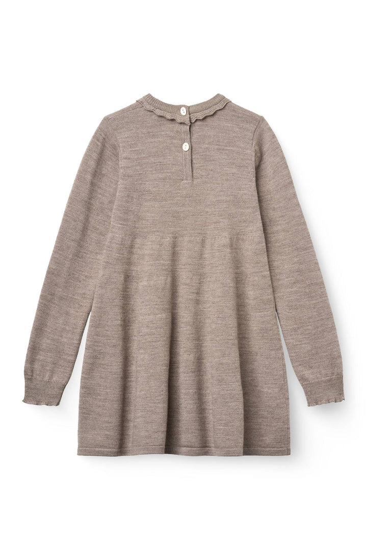 Classic Merino Dress w. Deco Neck - Natural Melange