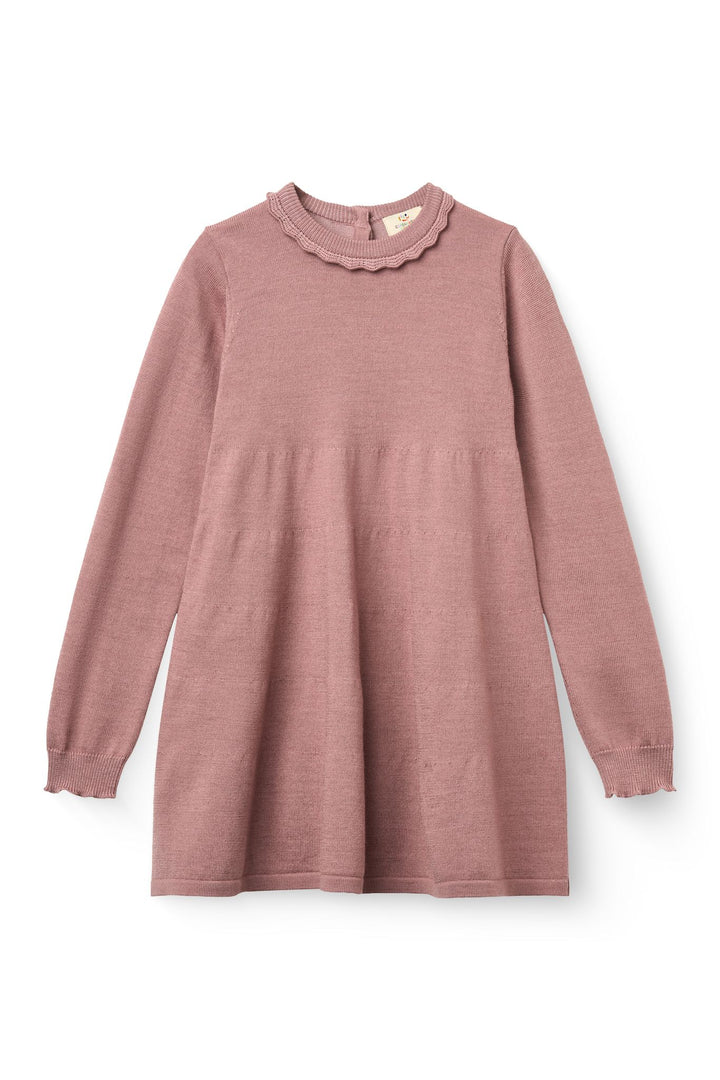 Classic Merino Dress w. Deco Neck - Winter Rose