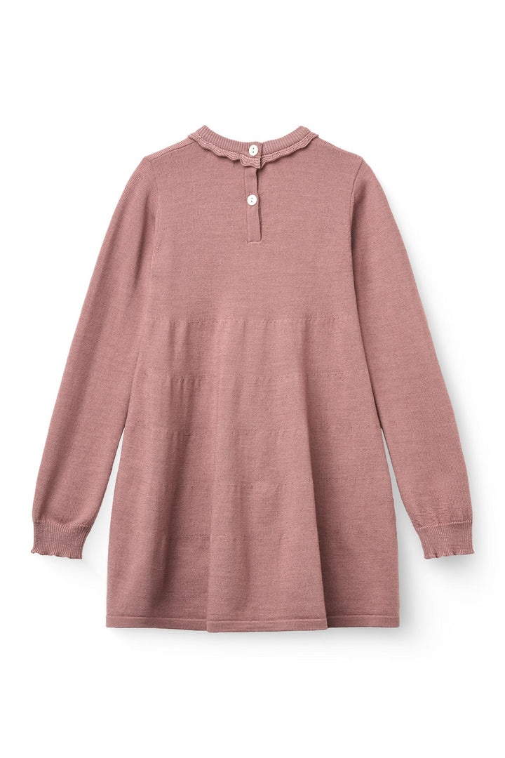 Classic Merino Dress w. Deco Neck - Winter Rose