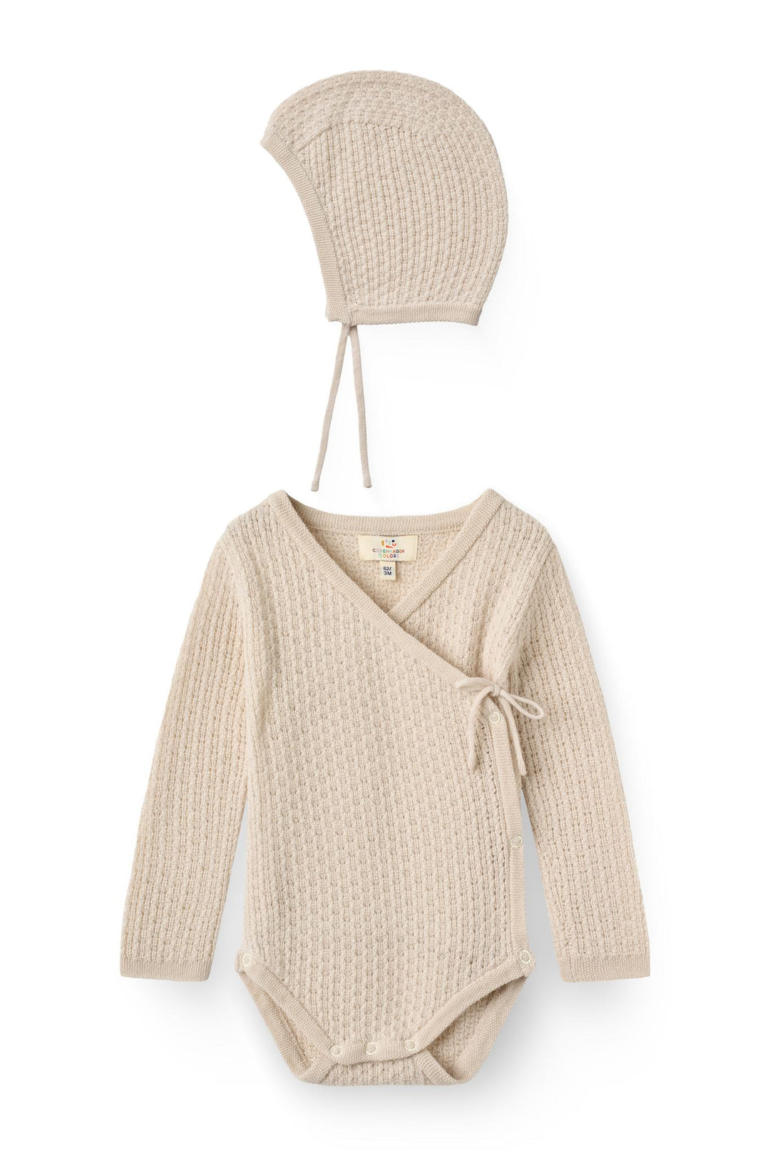 2-Pack Merino Pointelle Baby Cross-Over & Baby Bonnet Hat - Pale Cream