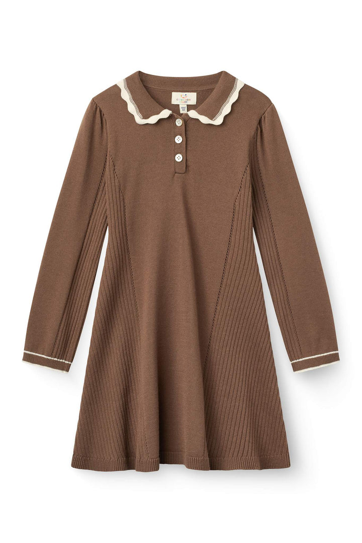 Knitted Peplum Dress Ls. - Walnut Comb.