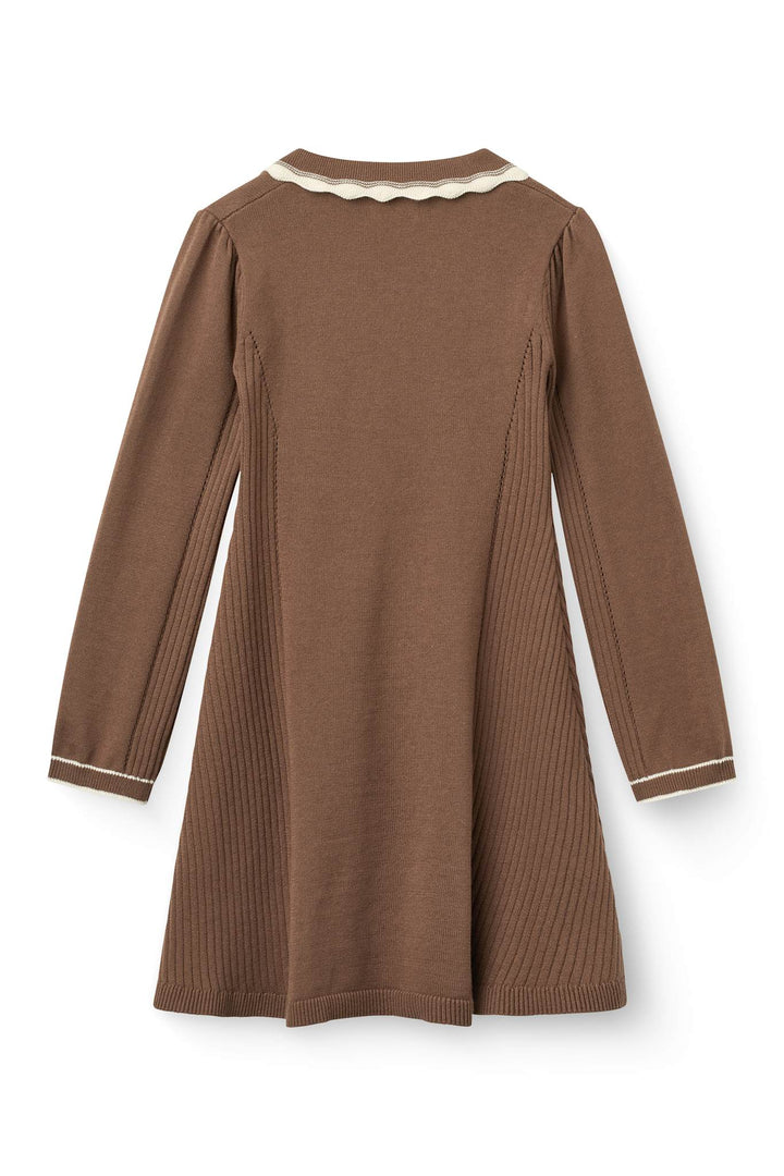 Knitted Peplum Dress Ls. - Walnut Comb.