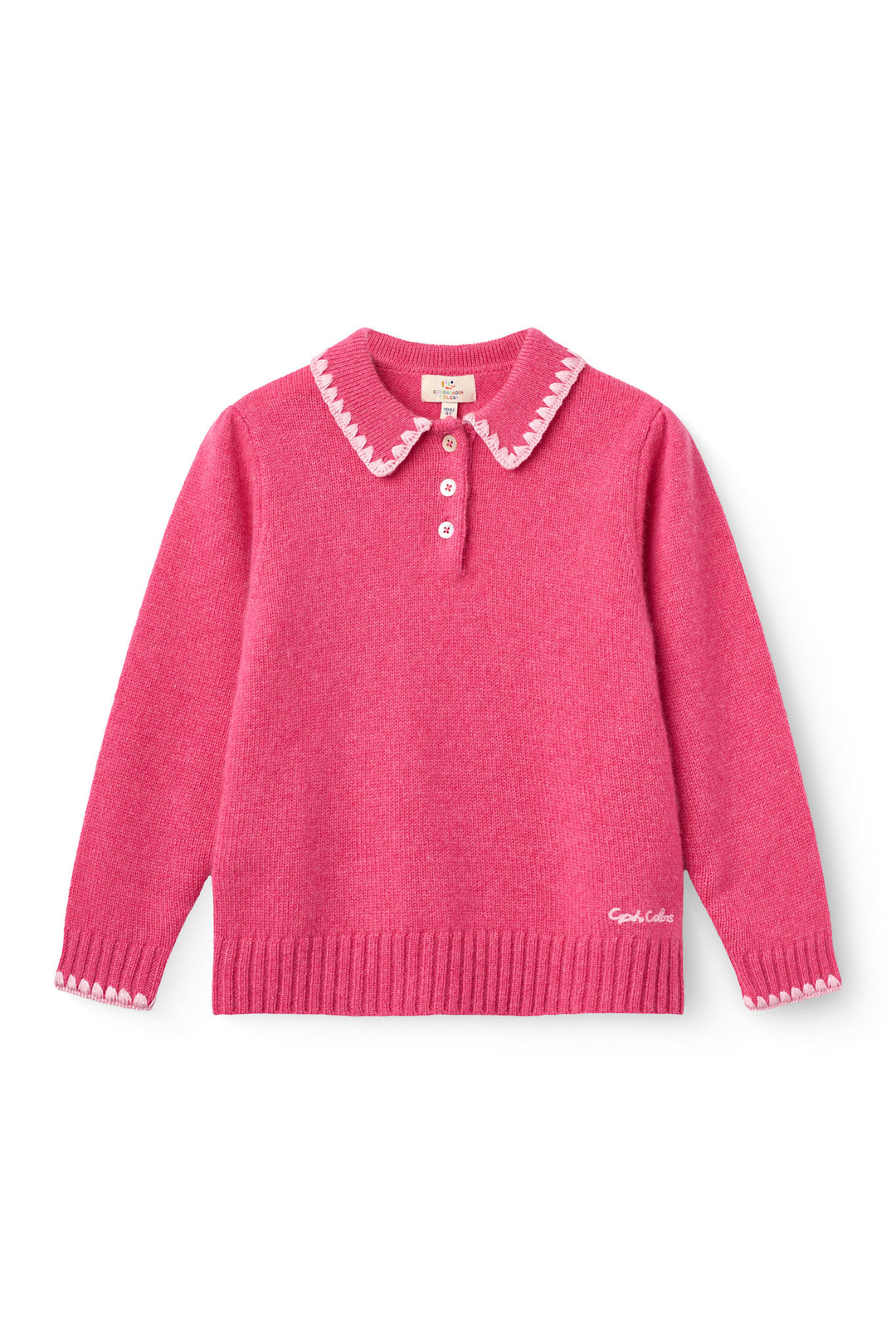 Cashmere Blouse w. Collar & Blanket Stitch - Fuschsia Comb.