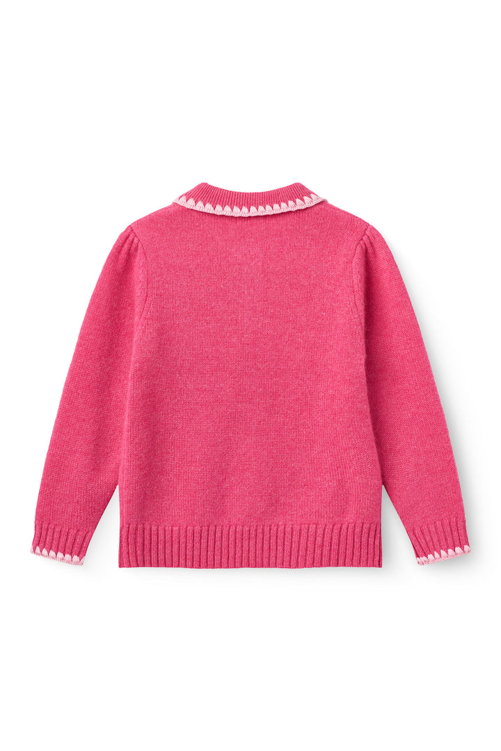 Cashmere Blouse w. Collar & Blanket Stitch - Fuschsia Comb.