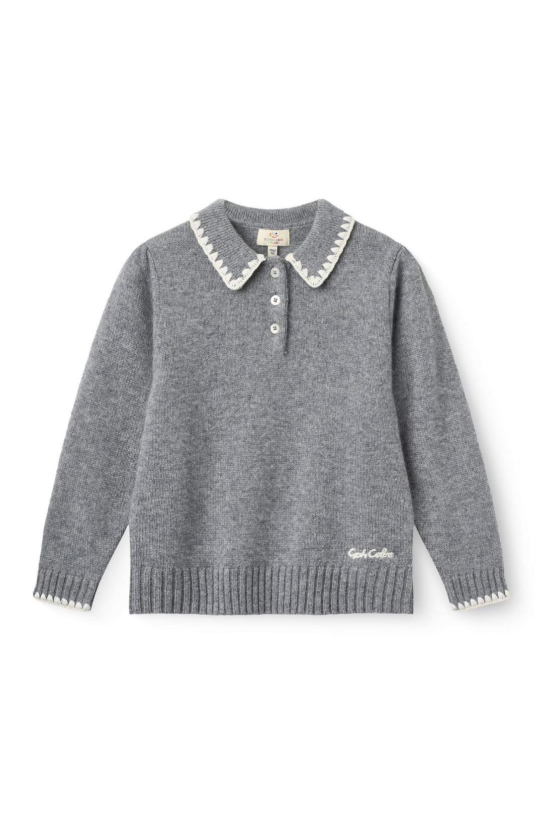 Cashmere Blouse w. Collar & Blanket Stitch - Grey Melange Comb.