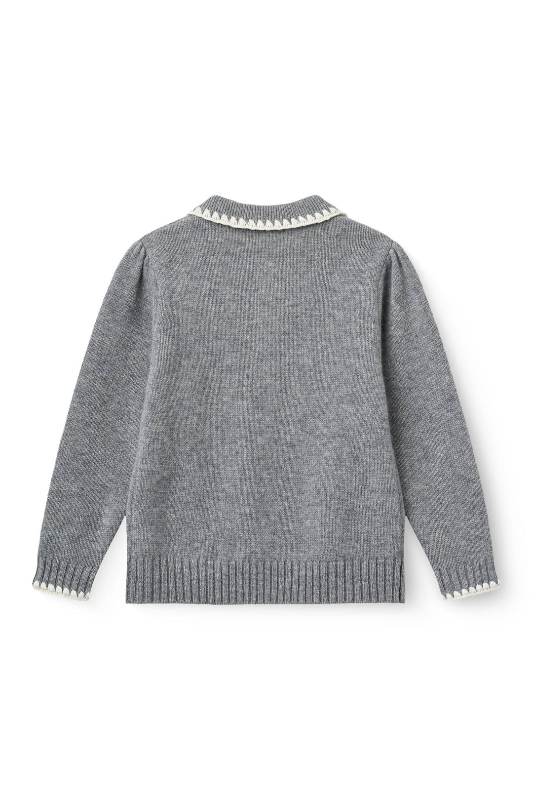 Cashmere Blouse w. Collar & Blanket Stitch - Grey Melange Comb.