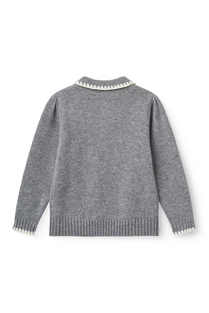Cashmere Blouse w. Collar & Blanket Stitch - Grey Melange Comb.
