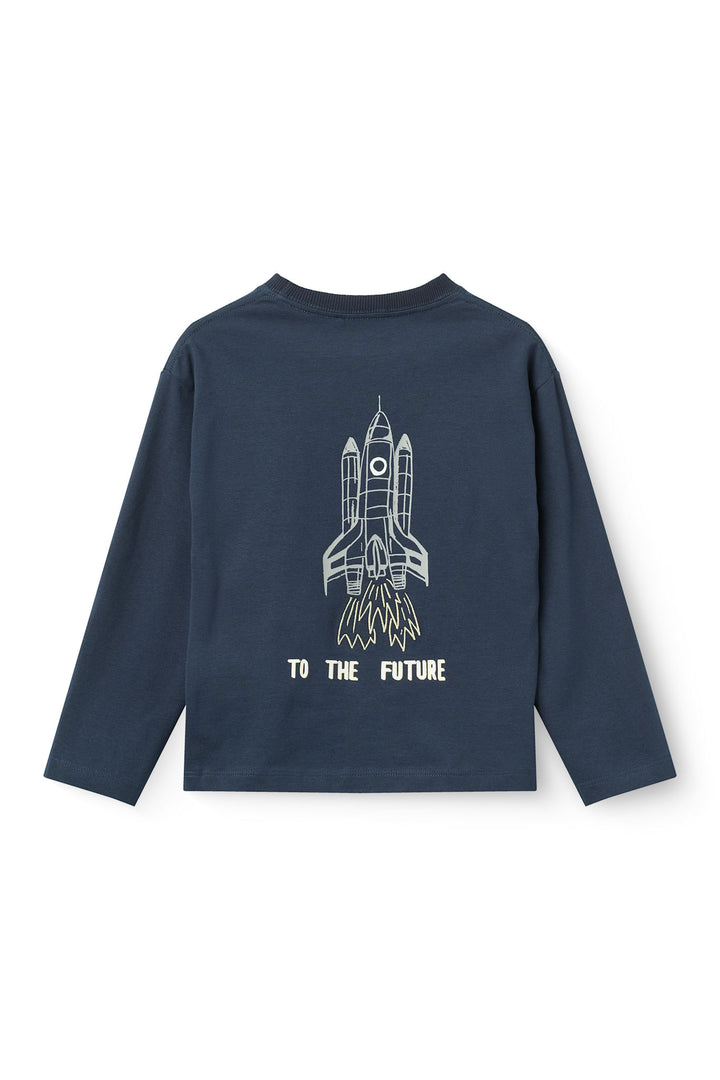 Ls T-Shirt w. Print - Navy