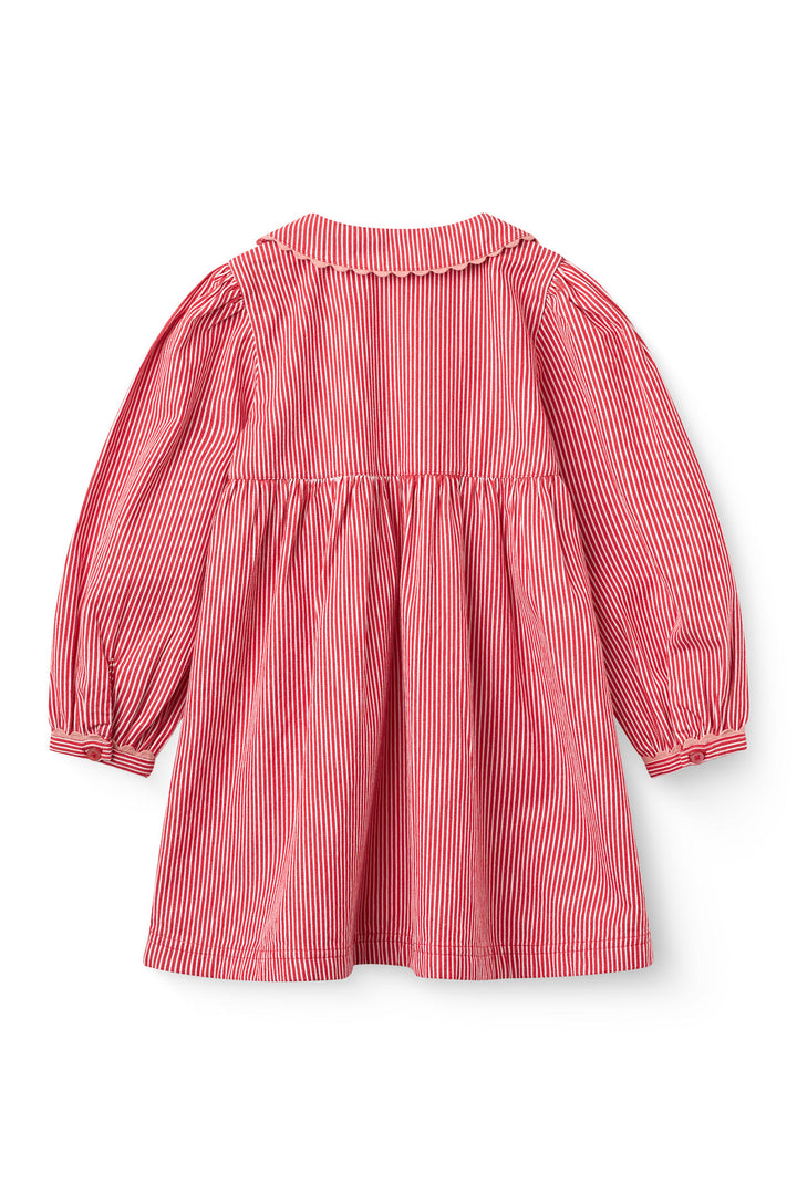 Striped Dress w. Piping Embroidery - Red Stripe