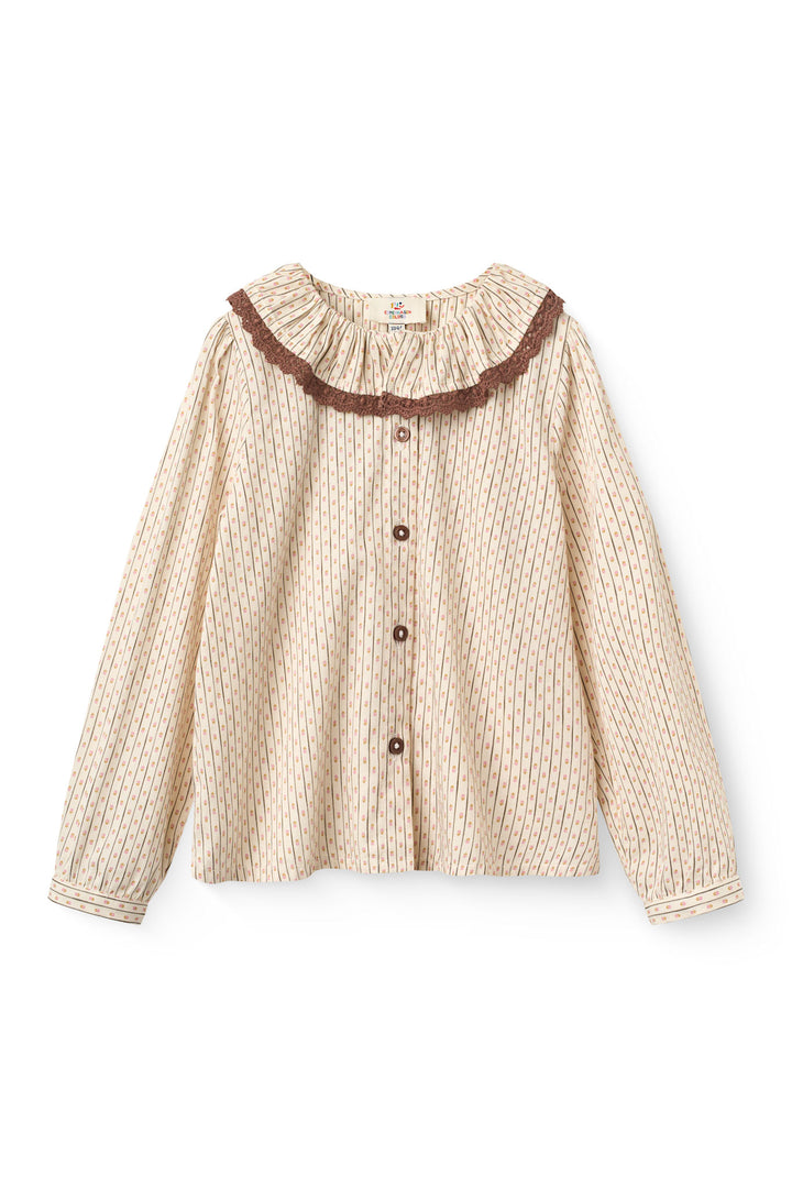 Aop Shirt w. Frill & Lace Piping - Sand Flower Print