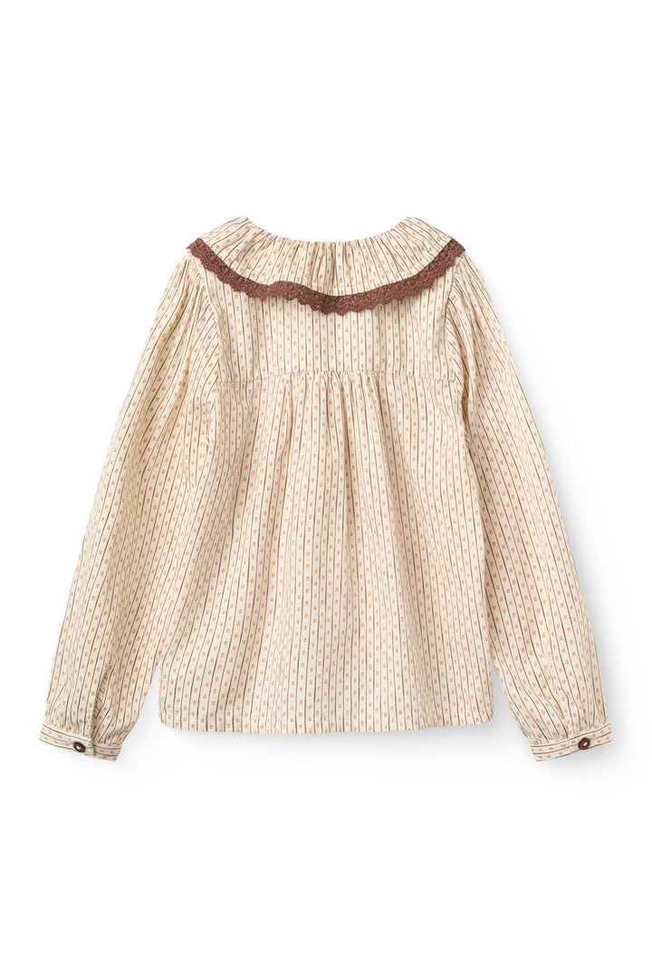 Aop Shirt w. Frill & Lace Piping - Sand Flower Print