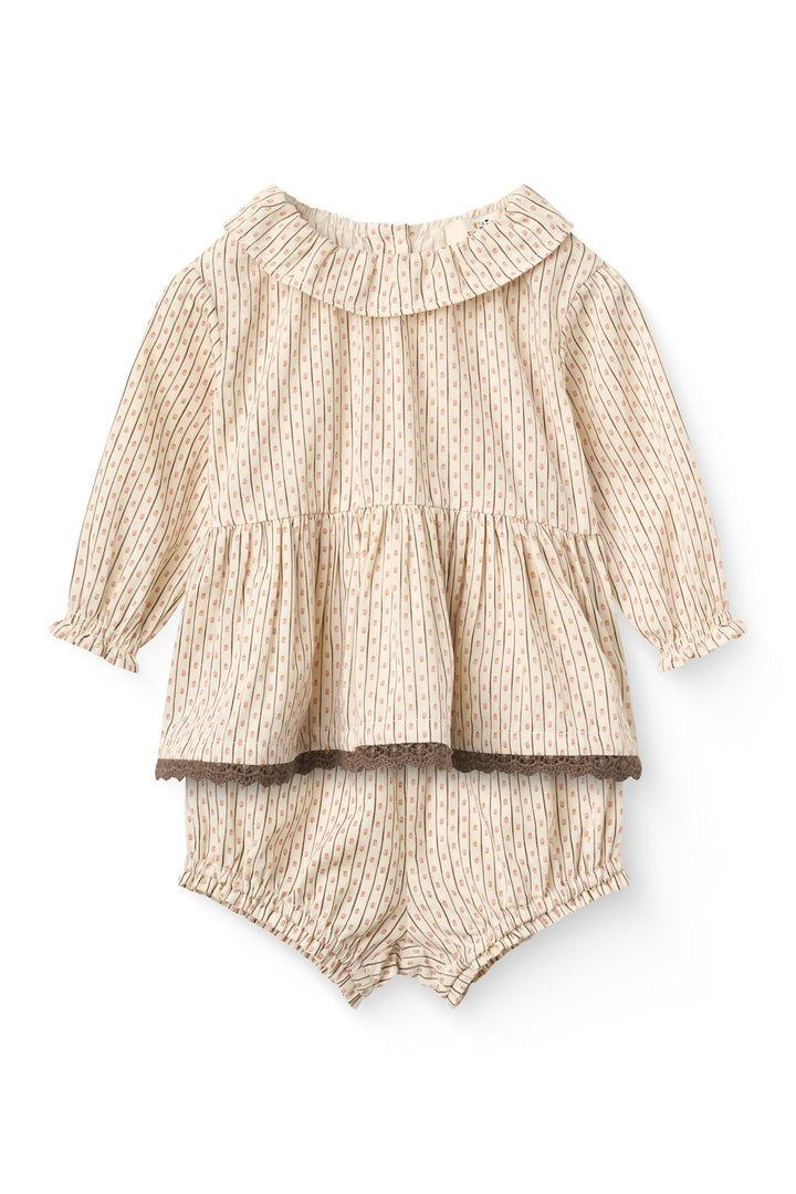 Twill Aop Baby Set Blouse & Bloomers - Sand Flower Print