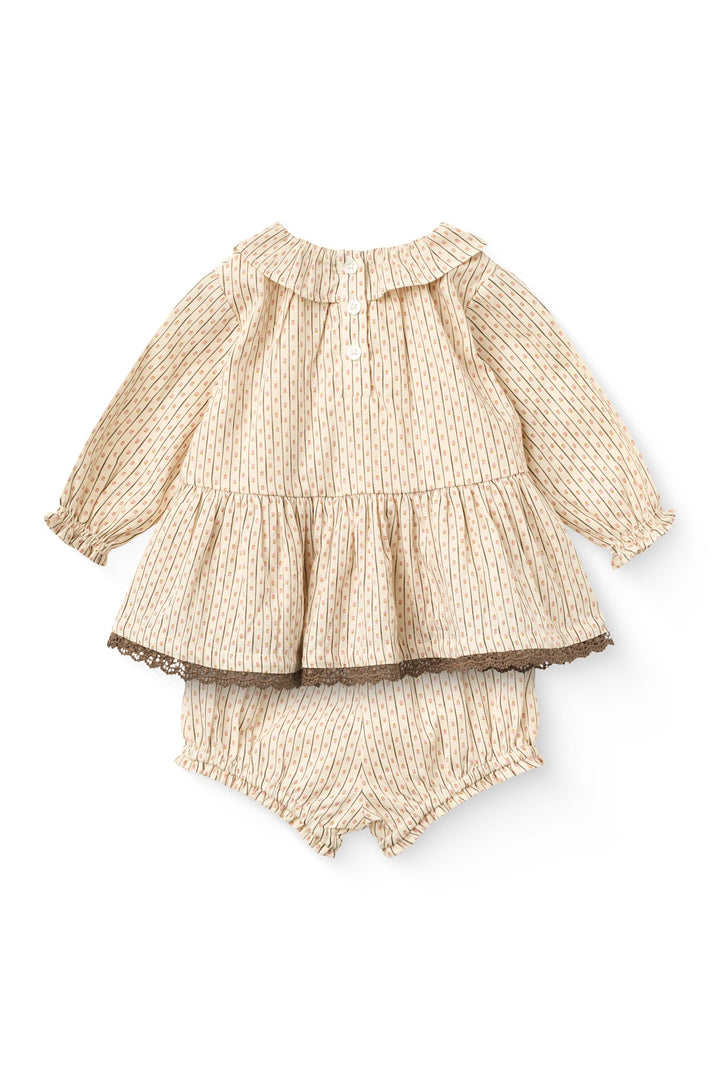 Twill Aop Baby Set Blouse & Bloomers - Sand Flower Print