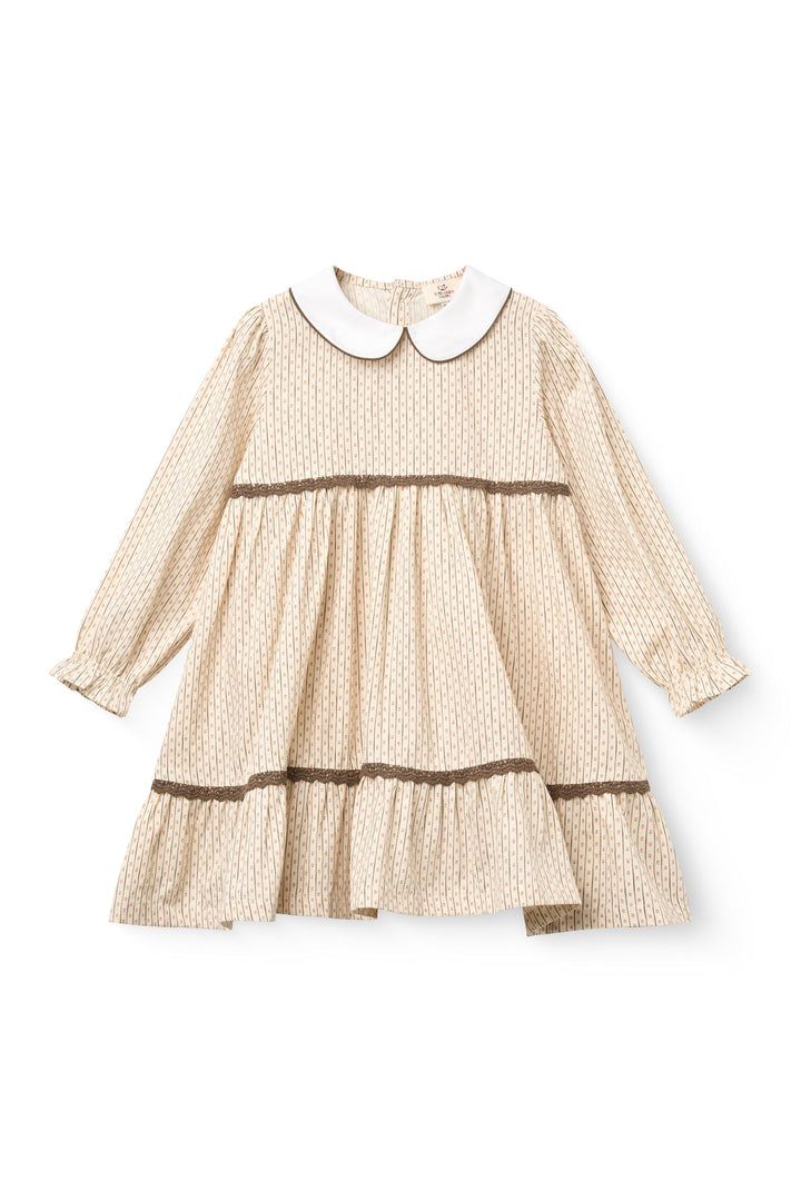 Aop Dress w. Lace Piping and Poplin Collar - Sand Flower Print