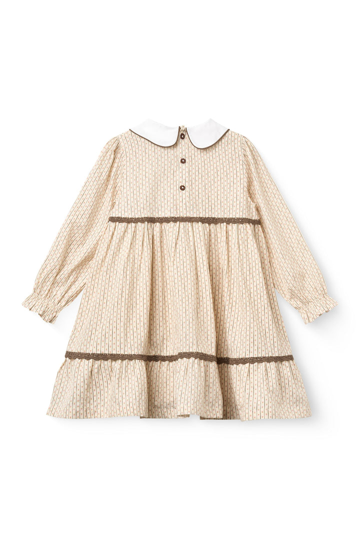 Aop Dress w. Lace Piping and Poplin Collar - Sand Flower Print