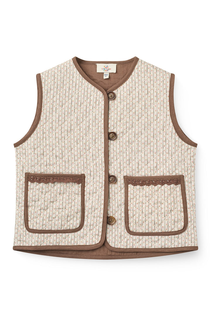 Aop Quilted Vest w. Lace - Sand Flower Print