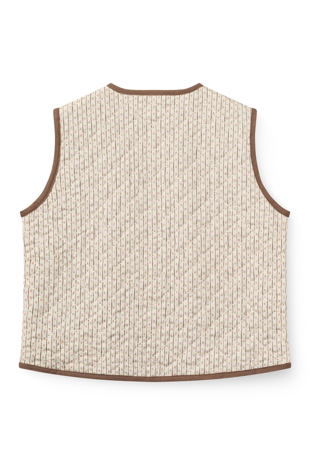 Aop Quilted Vest w. Lace - Sand Flower Print