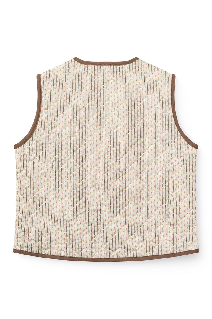 Aop Quilted Vest w. Lace - Sand Flower Print