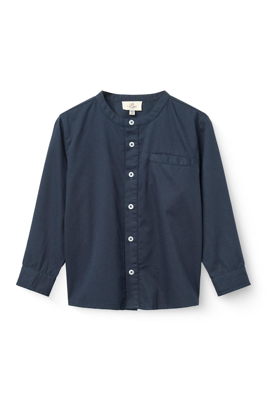 Twill Shirt w. Mandarin Collar - Navy