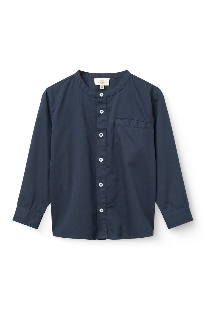Twill Shirt w. Mandarin Collar - Navy
