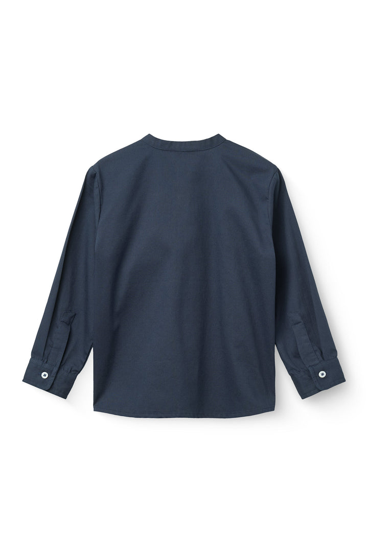 Twill Shirt w. Mandarin Collar - Navy
