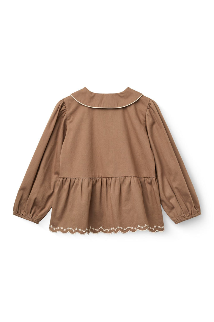 Twill Blouse w. Embroidery - Walnut