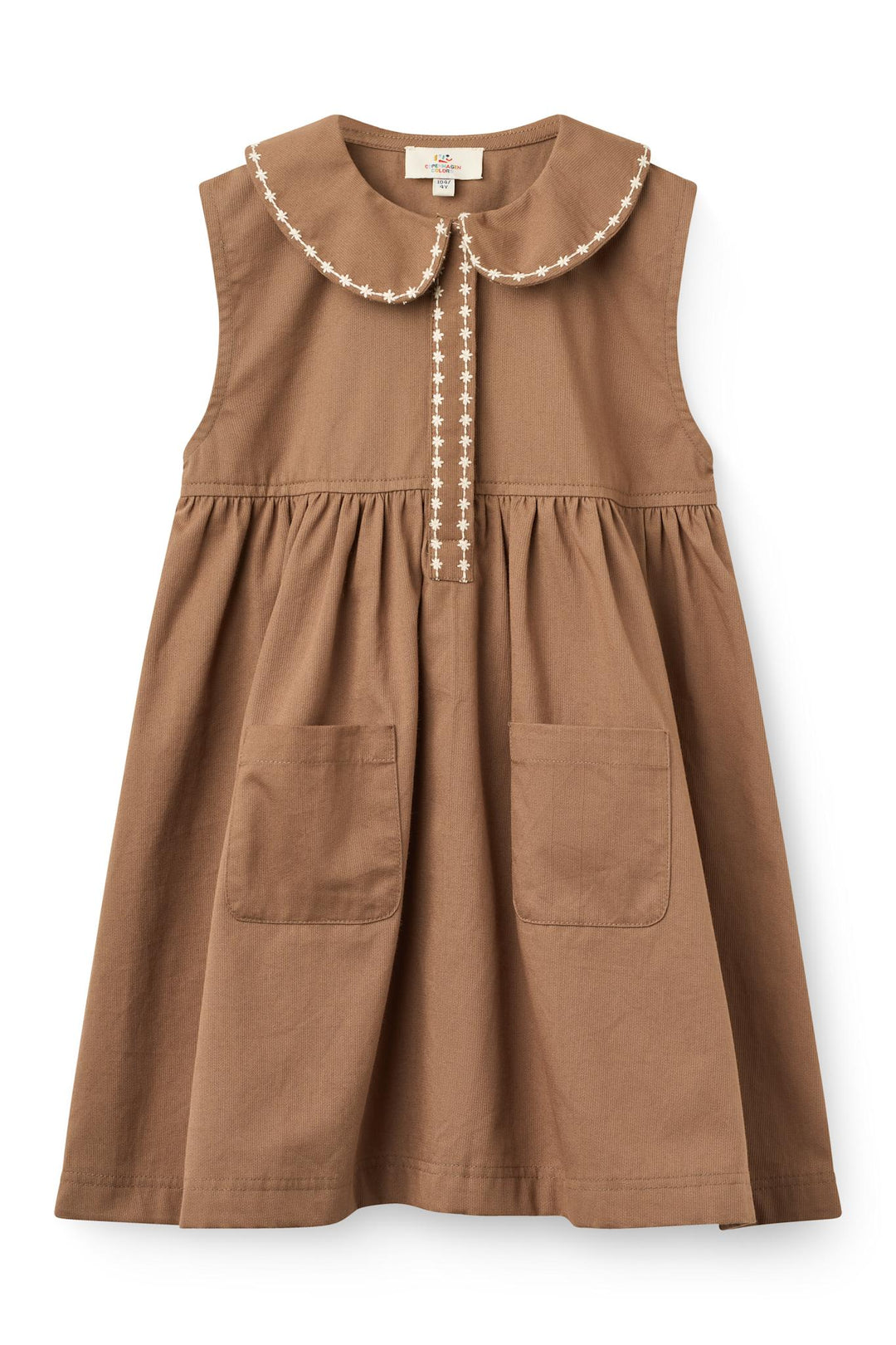 Collar Dress w. Embroidery & Pokets - WALNUT