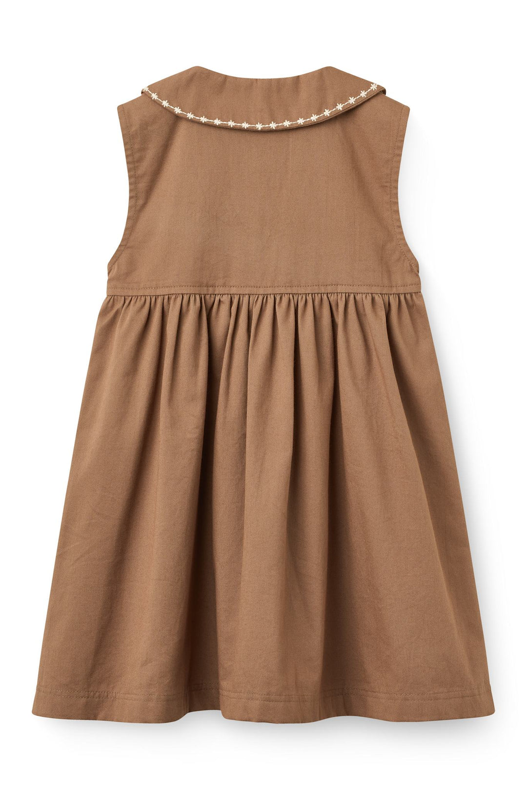 Collar Dress w. Embroidery & Pokets - WALNUT