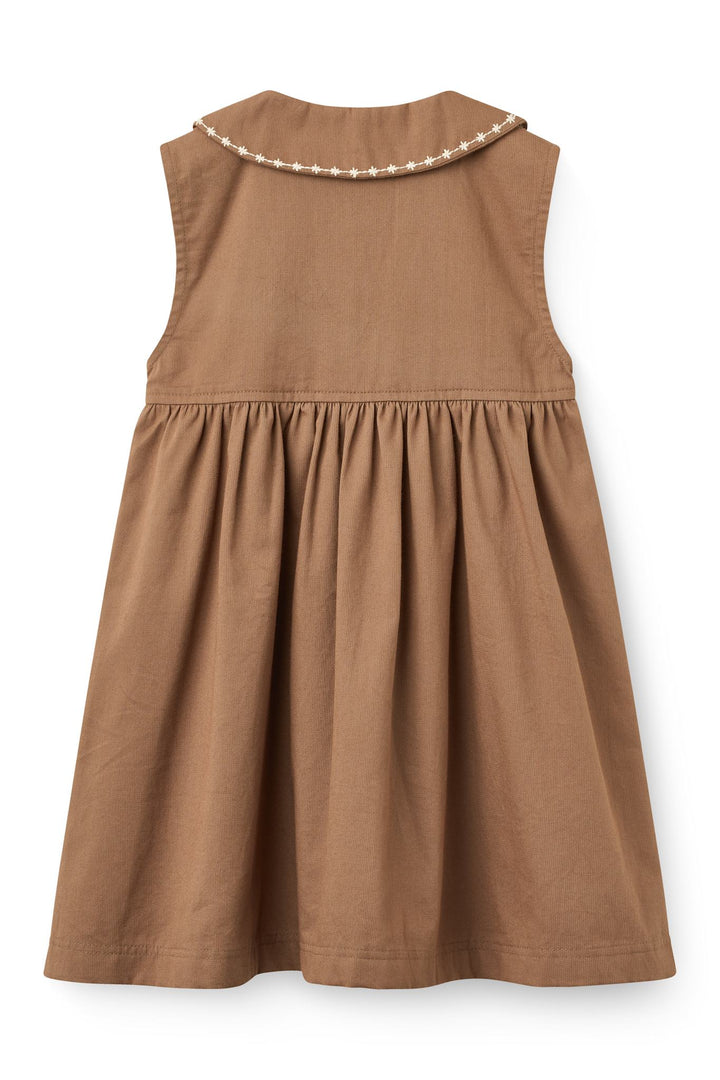 Collar Dress w. Embroidery & Pokets - WALNUT