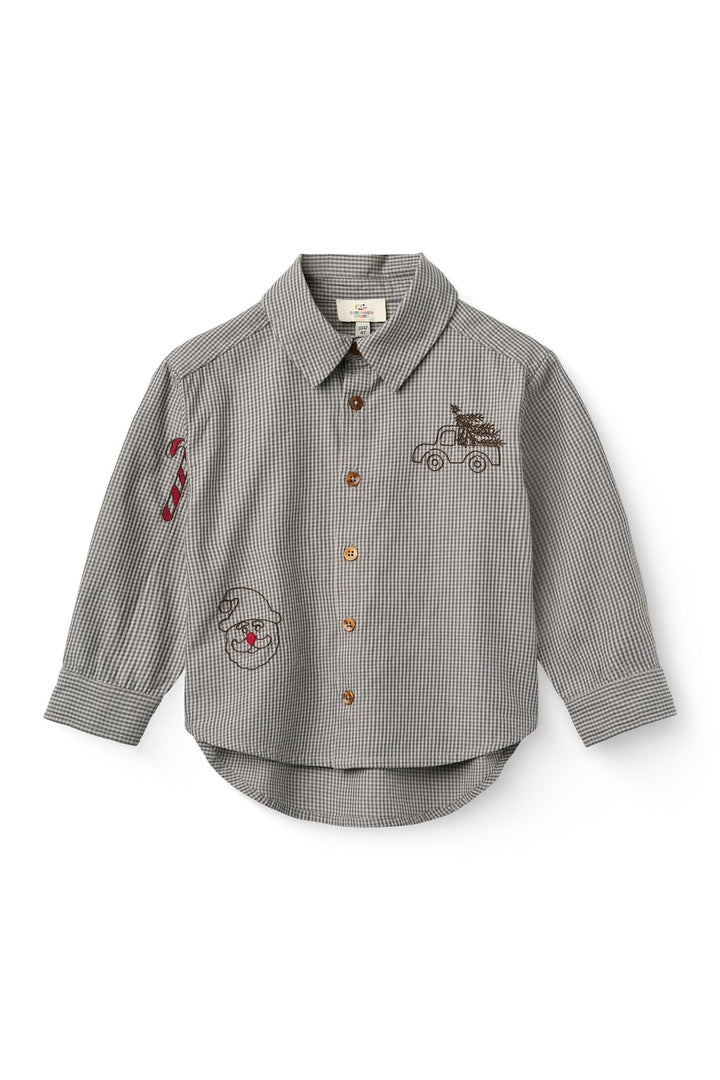 Checkered Classic Shirt w. Embroidery - Grey Check Comb.