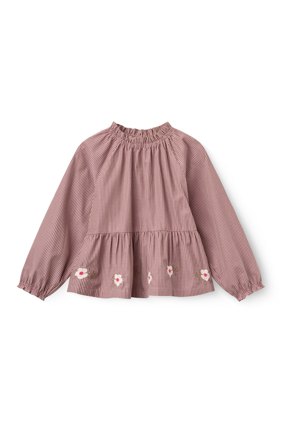 Blouse w. Flower Embroidery - Winter Rose Check Comb.