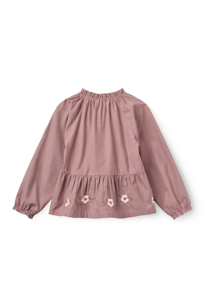 Blouse w. Flower Embroidery - Winter Rose Check Comb.