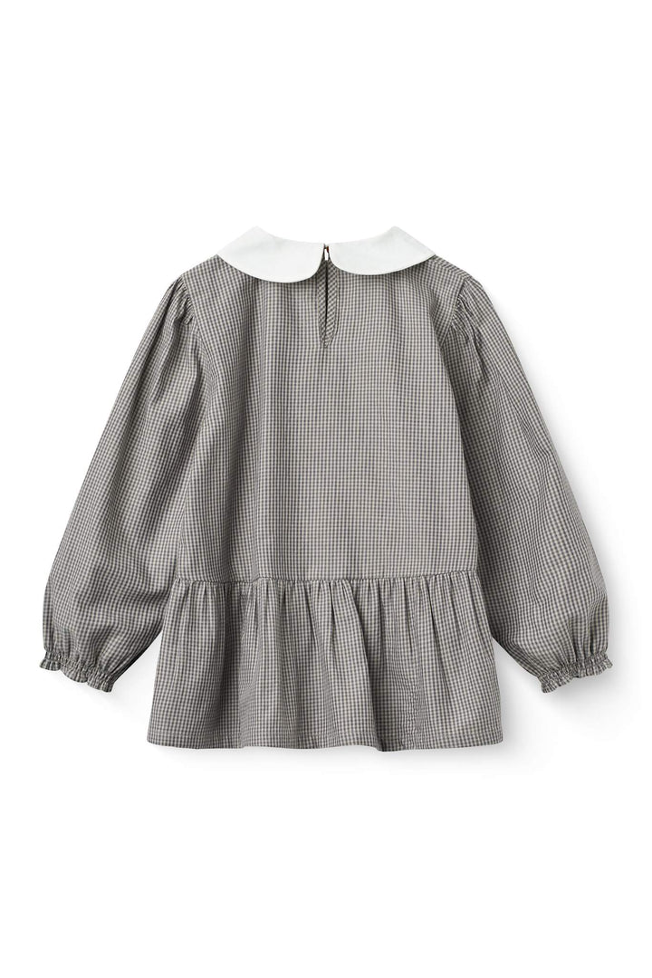 Blouse w. Collar Embroidery - Grey Check Comb.