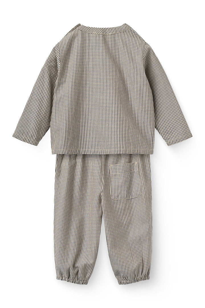 Checkered Baby Set w. Shirt & Pants - Brown/Sky Check Comb.