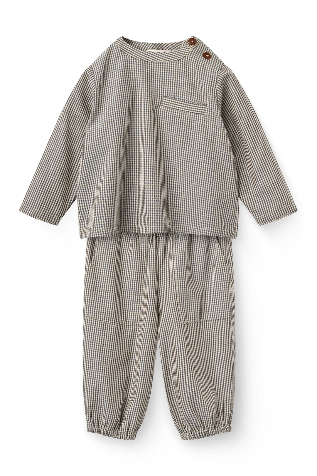 Checkered Baby Set w. Shirt & Pants - Brown/Sky Check Comb.