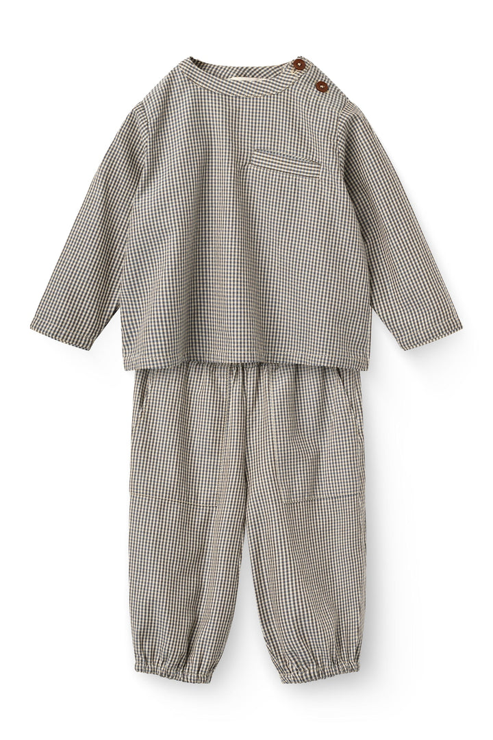 Checkered Baby Set w. Shirt & Pants - Brown/Sky Check Comb.
