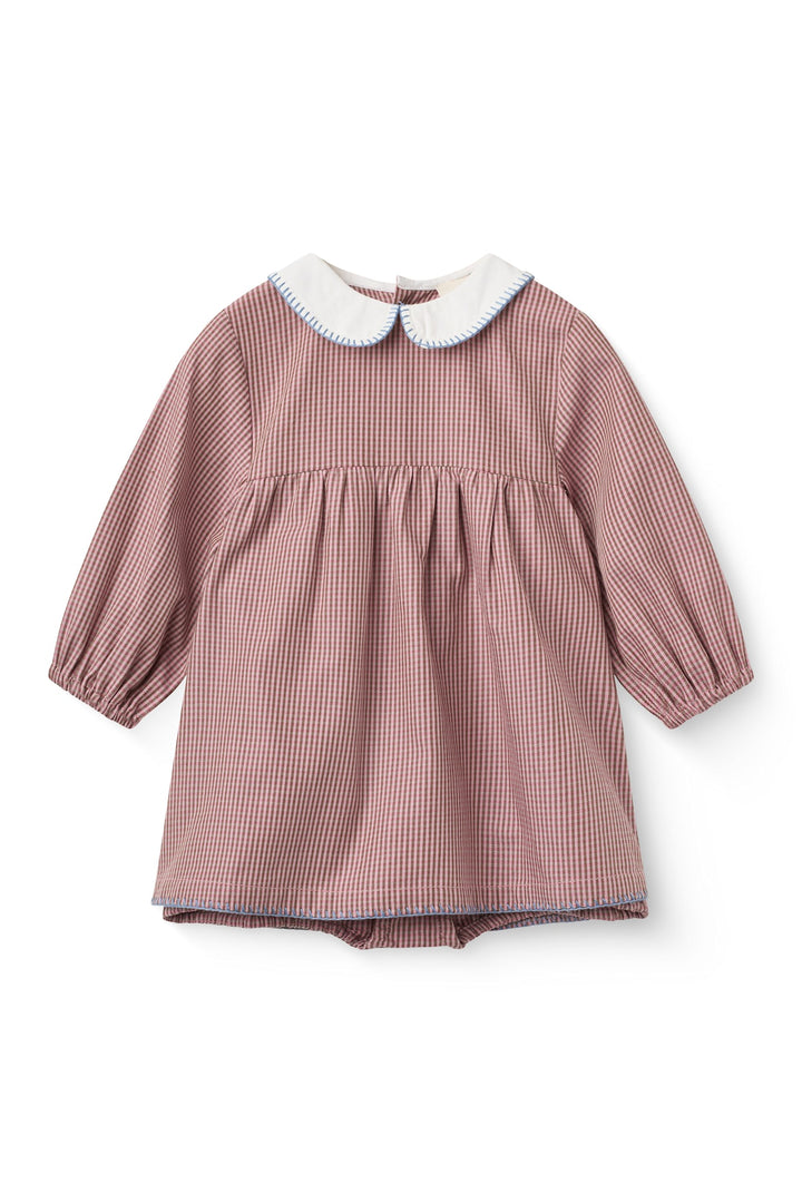 Checkered Romper Dress w. Collar - Winter Rose Check Comb.