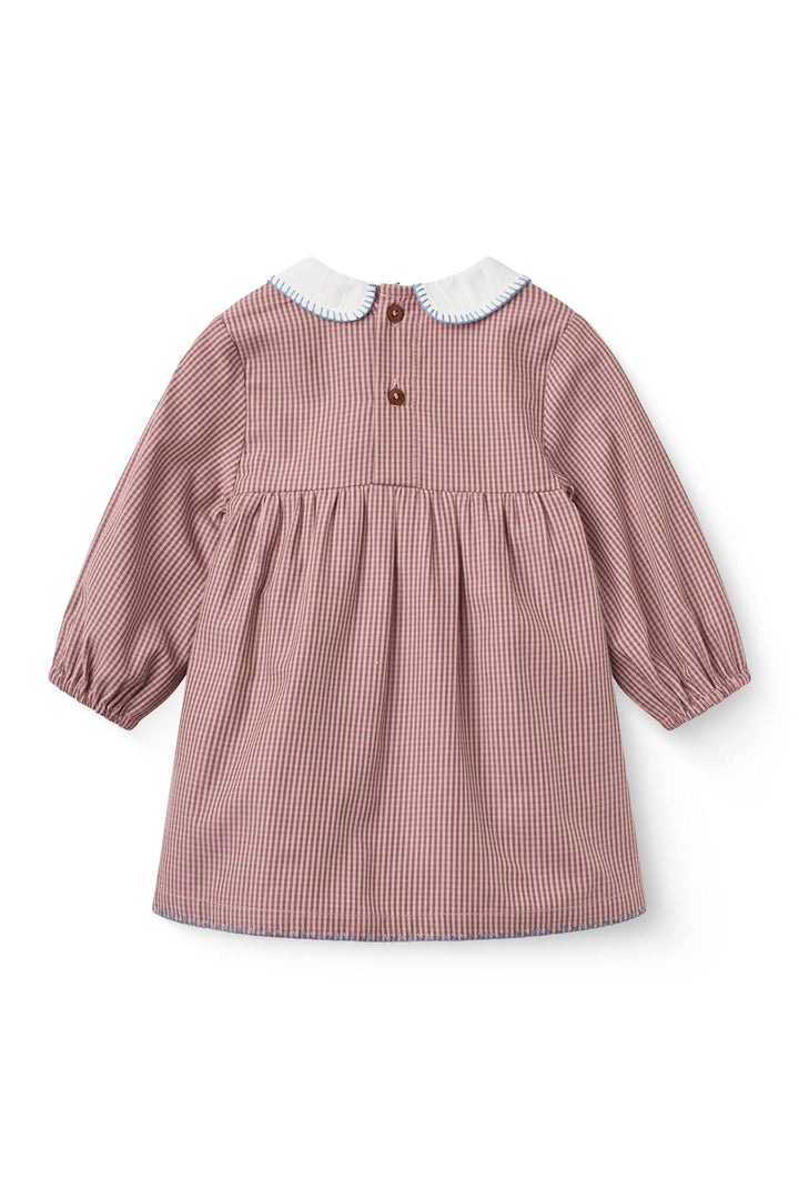 Checkered Romper Dress w. Collar - Winter Rose Check Comb.