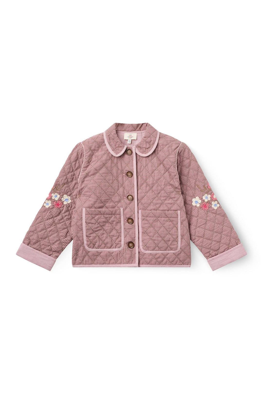 Checkered Quilted Jacket w. Embroidery - Winter Rose Check Comb.