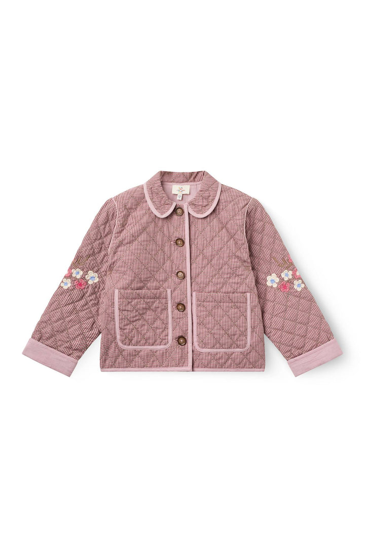Checkered Quilted Jacket w. Embroidery - Winter Rose Check Comb.