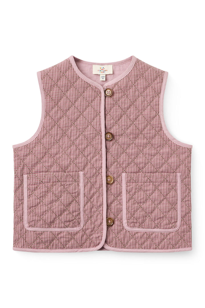 Checkered Quilted Vest - Winter Rose Check Comb.