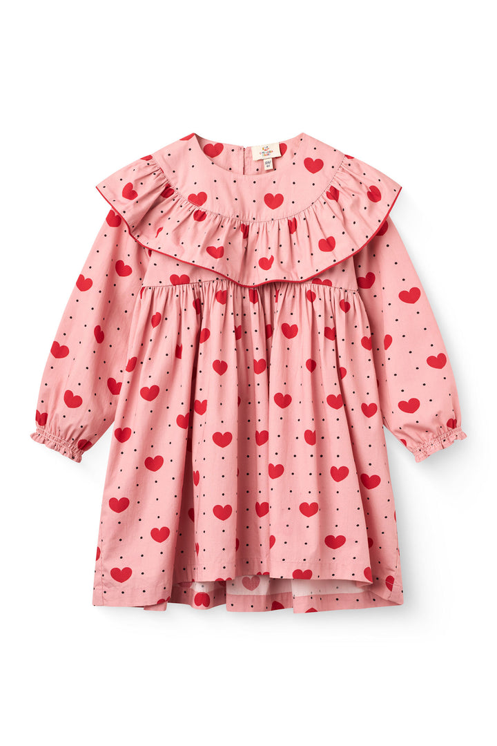 Frill Dress w. Heart Aop - Heart Aop