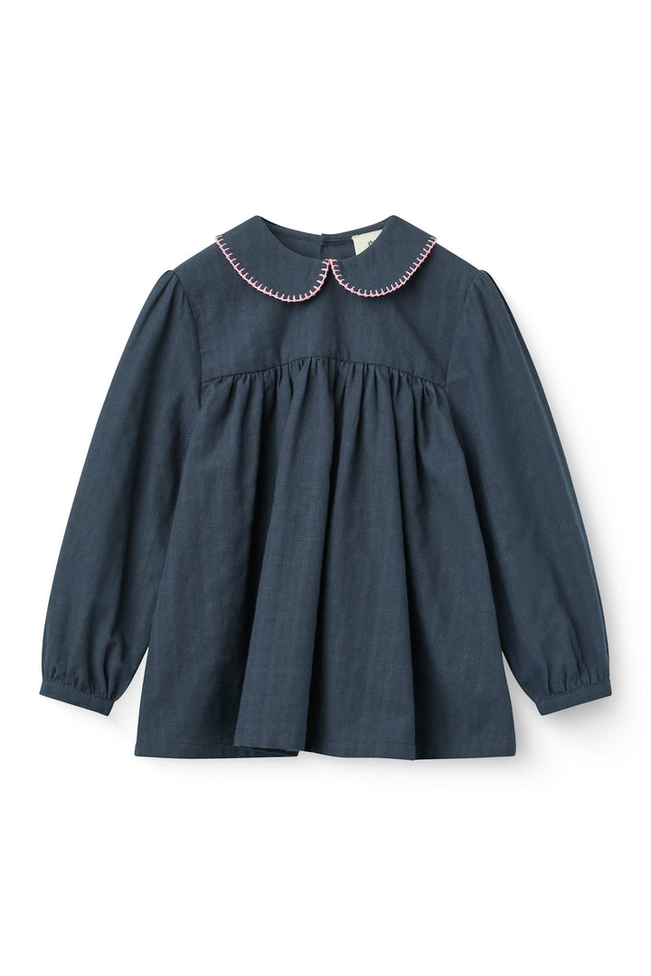 Blouse w. Collar & Blanket Stitch - Navy