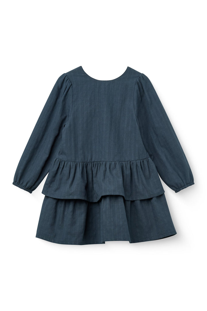 Frill Dress w. Bow Backside - Navy Comb.